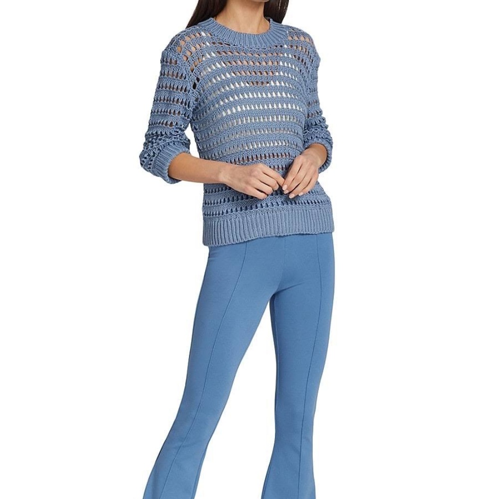 Cotton Ginny Periwinkle Blue Crochet & Linked Open Knit 3/4 Sleeve Sweter